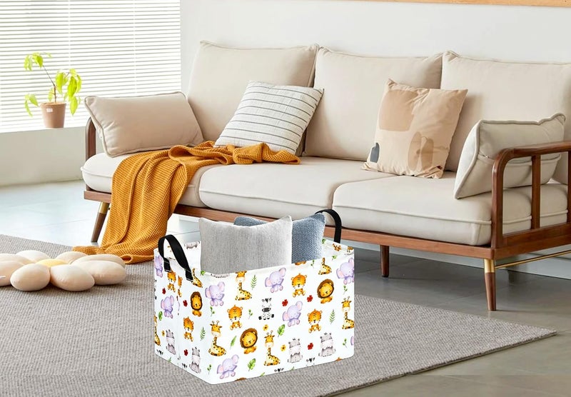 KUNRO Rectang Animals Storage Basket Gift Shelf Basket Storage Bin, Nursery Basket Organizer Box for With Handles for Room Deco - Image 4